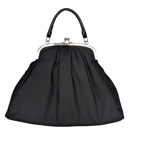 Doppelganger Italy Oversized Black Kiss Lock Top Handle Bag - Picture 2 of 9